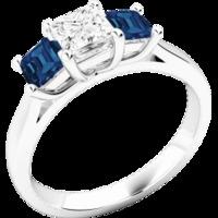 A beautiful Sapphire and diamond three stone ring in 18ct white gold