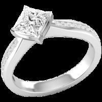 a stunning princess cut diamond ring with shoulder stones in platinum