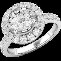 A stunning Round Brilliant Cut halo diamond ring in platinum