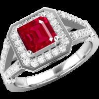 a stunning ruby diamond cluster style ring in 18ct white gold