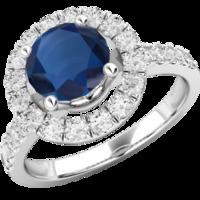 A stylish sapphire & diamond cluster style ring in 18ct white gold