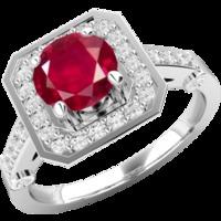 a beautiful ruby diamond cluster style ring in 18ct white gold