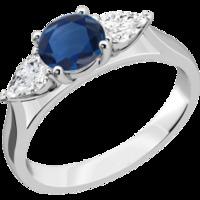 a classic sapphire diamond three stone ring in 18ct white gold