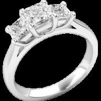 a classic three stone princess cut diamond ring in 18ct white gold