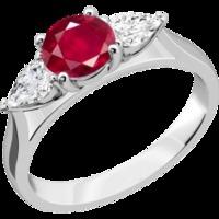 A classic ruby & diamond three stone ring in 18ct white gold