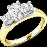 A stunning Oval & Princess Cut three stone diamond ring in 18ct yellow & white gold