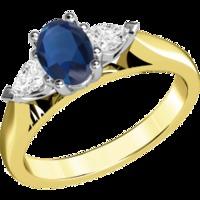 a classic sapphire diamond three stone ring in 18ct yellow white gold