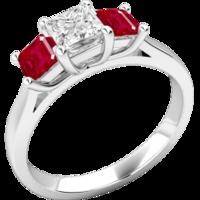 a beautiful ruby and diamond three stone ring in 18ct white gold