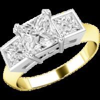 A unique Princess Cut three stone diamond ring in 18ct yellow & white gold