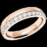 A unique offset ladies diamond set wedding ring in 18ct rose gold