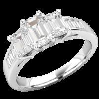 A breathtaking Emerald Cut three stone diamond ring with shoulders in 18ct white gold