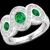 a stunning emerald diamond dress diamond ring in 18ct white gold