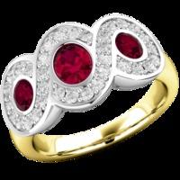 a stunning ruby diamond dress diamond ring in 18ct yellow white gold