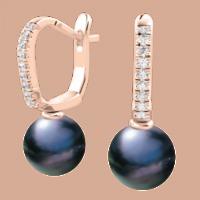 A stunning pair of 9mm Black Pearl and Round Brilliant Cut diamond drop earrings in 18ct rose gold