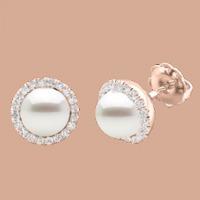 A timeless pair of White Pearl and Round Brilliant Cut diamond cluster earrings in 18ct rose gold