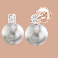 A beautiful pair of 8mm Dark Silver Pearl and Round Brilliant Cut diamond earrings in 18ct rose gold