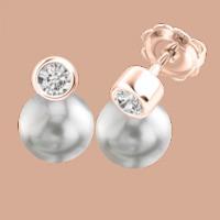 A timeless pair of Dark Silver Pearl and Round Brilliant Cut diamond earrings in 18ct rose gold