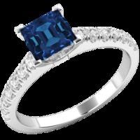 a beautiful square cut sapphire and diamond ring with shoulder stones  ...