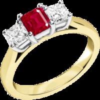 a classic three stone ruby diamond ring in 18ct yellow white gold