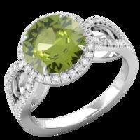 A stunning rare Pakistan Peridot and Diamond halo ring in 18ct white gold