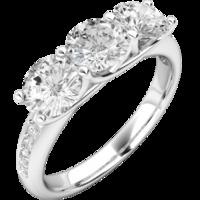 A classic Round Brilliant Cut three stone diamond ring with shoulders in platinum