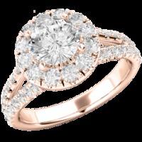 A stunning diamond halo cluster with shoulder stones in 18ct rose gold