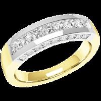 A beautiful Princess & Round Brilliant Cut diamond eternity ring in 18ct yellow & white gold