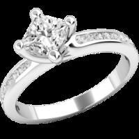 A stunning Princess Cut diamond ring with shoulder stones in platinum