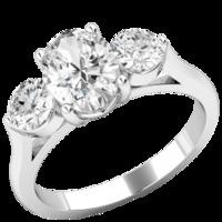 A stylish oval cut diamond 3 stone ring in 18ct white gold