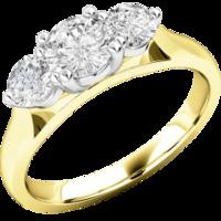 a beautiful round brilliant cut three stone diamond ring in 18ct yello ...