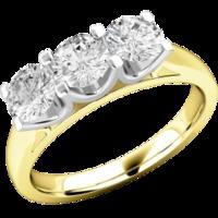 a stylish round brilliant cut three stone diamond ring in 18ct yellow  ...