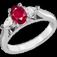 a classic ruby diamond three stone ring in platinum