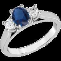 a timeless three stone sapphire diamond ring in 18ct white gold