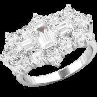 A beautiful Baguette & Round Brilliant Cut cluster diamond ring in platinum