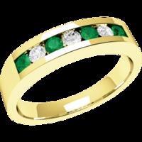 A stunning Round Brilliant Cut emerald & diamond eternity ring in 9ct yellow gold