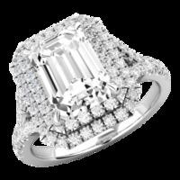 A stunning Emerald cut diamond double halo cluster set in platinum