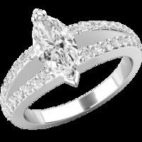 A stunning split band Marquise Cut diamond ring with shoulder stones in 18ct white gold