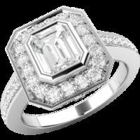 A stunning Emerald Cut cluster diamond ring with shoulder stones in platinum