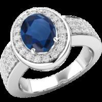 a beautiful oval cut sapphire diamond ring in 18ct white gold