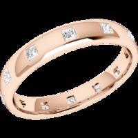 A classic Princess Cut diamond set ladies wedding ring in 18ct rose gold