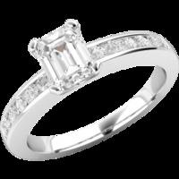 a stunning emerald cut diamond ring with shoulder stones in 18ct white ...