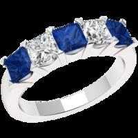 A stunning five stone Princess Cut sapphire & diamond eternity ring in 18ct white gold