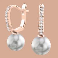 A timeless pair of 9mm Dark Silver Pearl and Round Brilliant Cut diamond drop earrings in 18ct rose gold