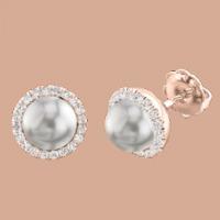 A stunning pair Dark Silver Pearl and diamond cluster earrings in 18ct rose gold