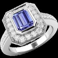 a classic tanzanite diamond cluster style ring in 18ct white gold