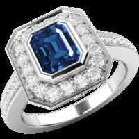 a classic sapphire diamond cluster style ring in 18ct white gold