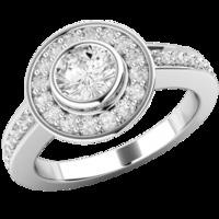 A spectacular Round Brilliant Cut halo diamond ring with shoulder stones in platinum