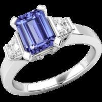 A stunning Tanzanite & diamond three stone ring in 18ct white gold