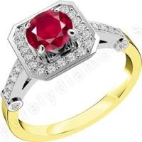 A beautiful ruby & diamond cluster style ring in 18ct yellow & white gold