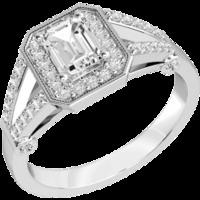 A stunning Emerald Cut cluster style diamond ring in 18ct white gold